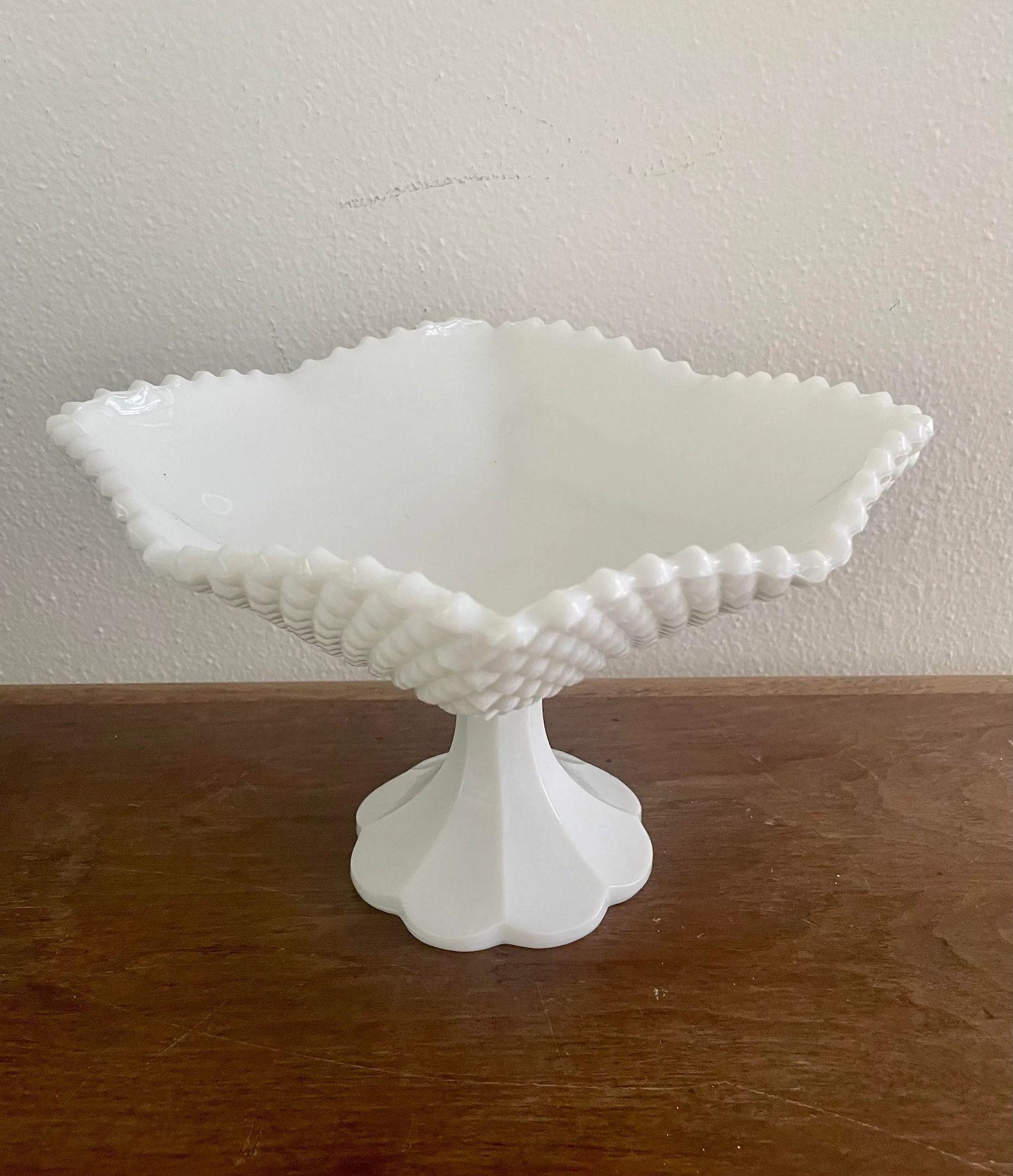 Vintage Westmoreland Square English Hobnail Milk Glass Pedestal Bowl - 4
