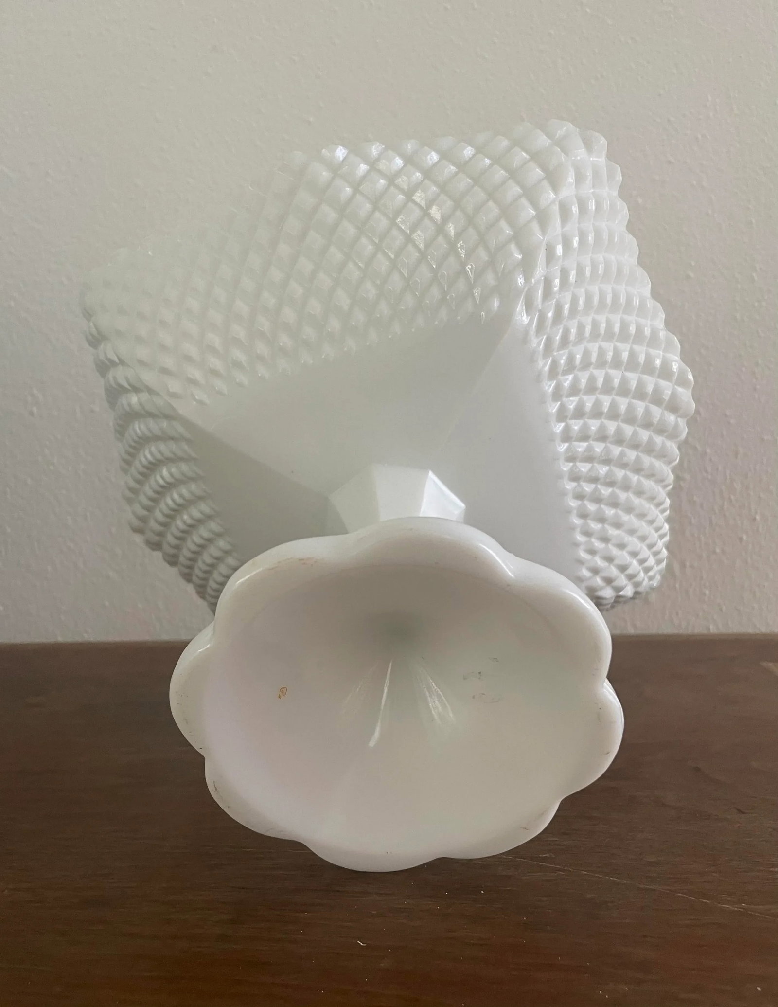 Vintage Westmoreland Square English Hobnail Milk Glass Pedestal Bowl - 7
