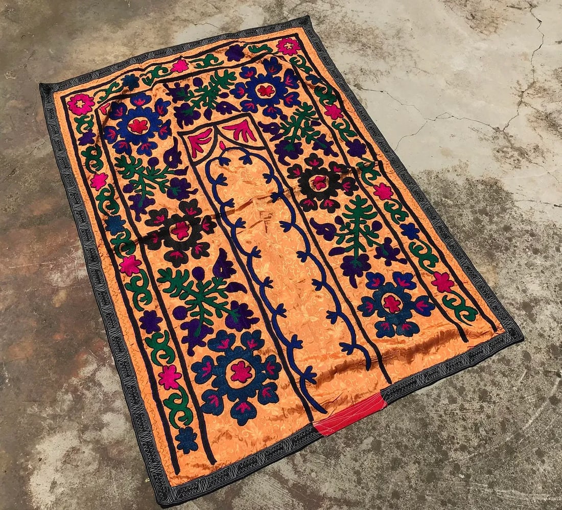Orange Silk and Cotton Suzani Tapestry - 2