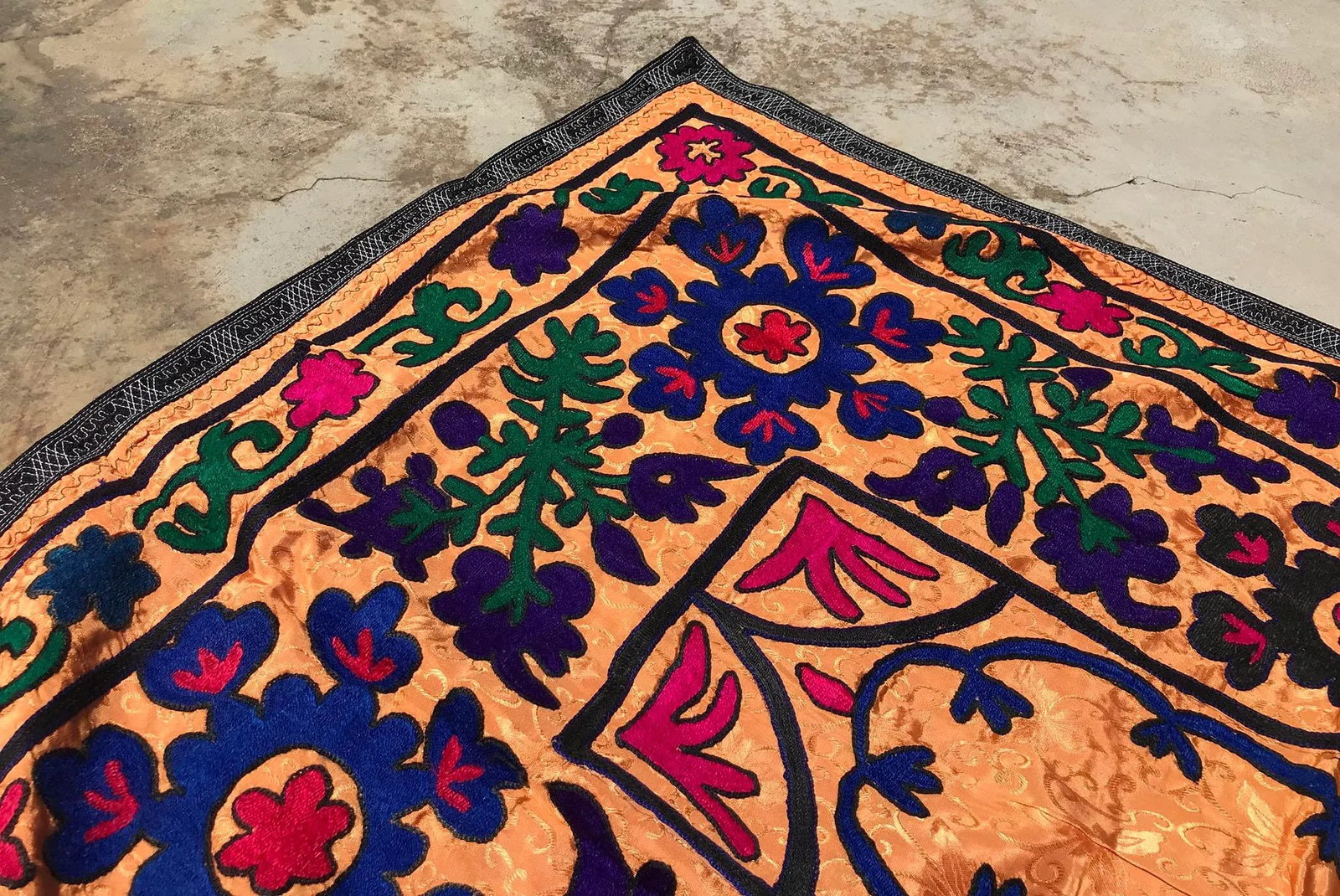 Orange Silk and Cotton Suzani Tapestry - 7