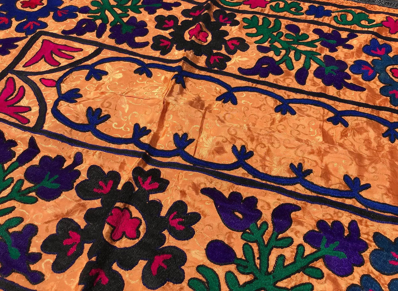 Orange Silk and Cotton Suzani Tapestry - 9