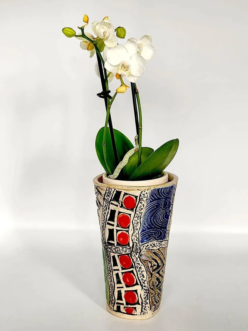 Mid 20th Century Artist Signed Studio Pottery Sgraffito Vase - 2