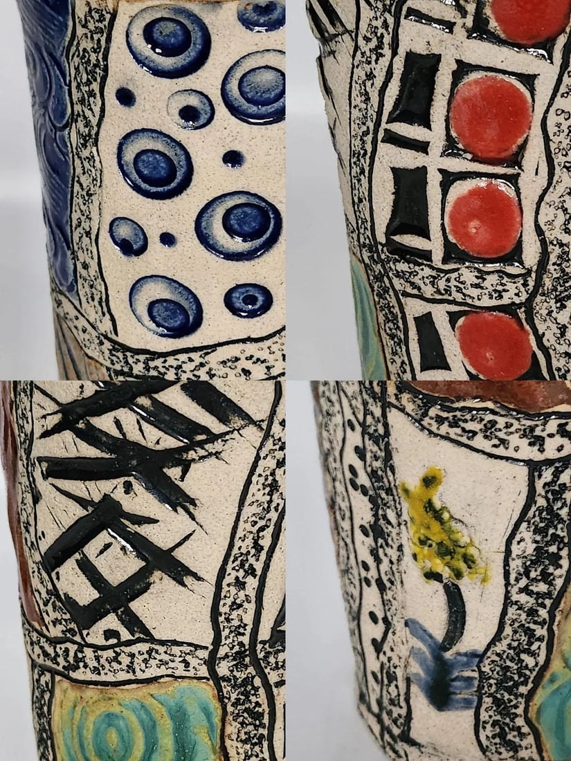 Mid 20th Century Artist Signed Studio Pottery Sgraffito Vase - 4