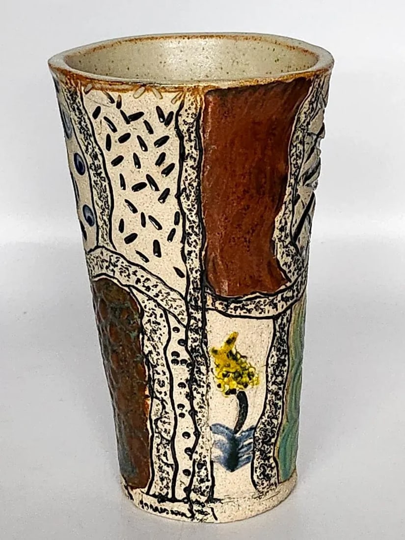 Mid 20th Century Artist Signed Studio Pottery Sgraffito Vase - 5