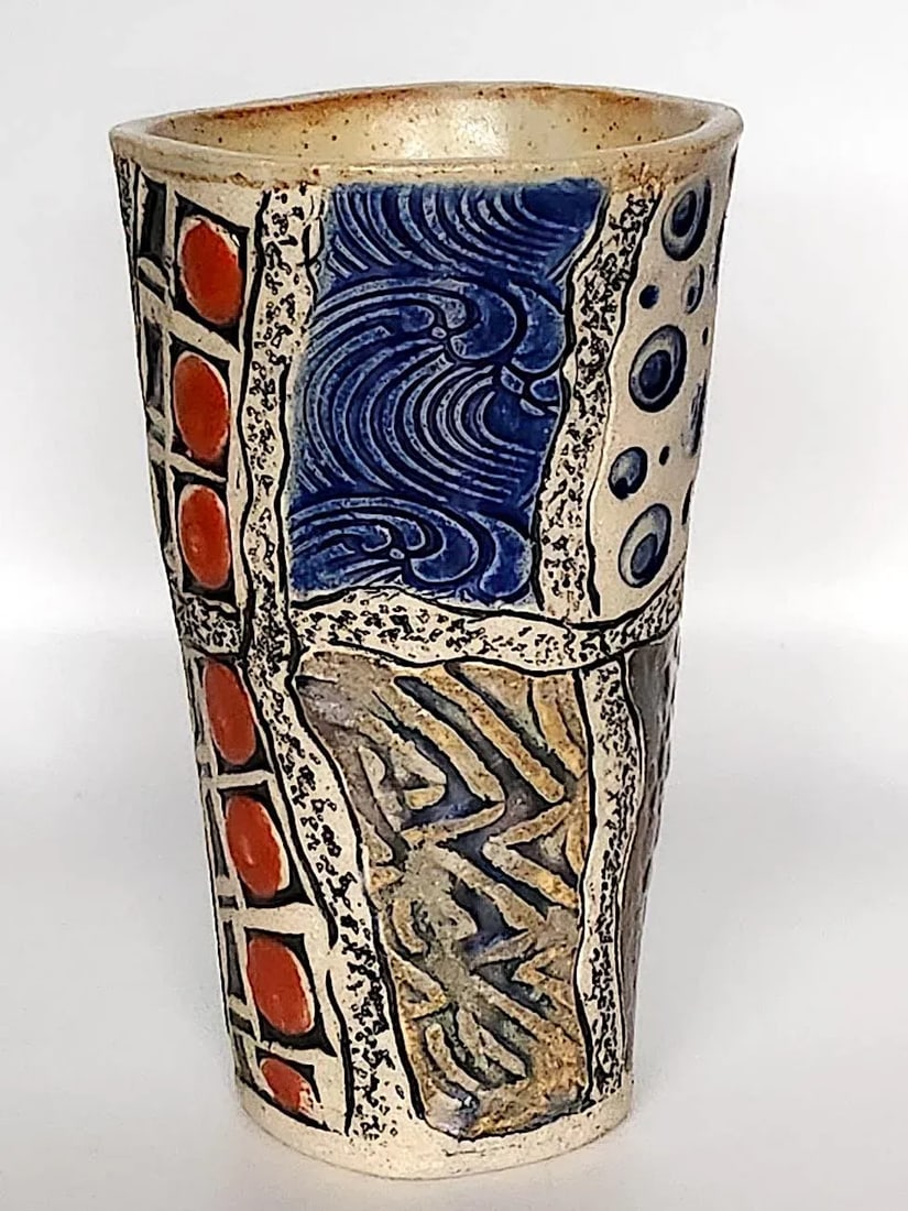 Mid 20th Century Artist Signed Studio Pottery Sgraffito Vase - 6