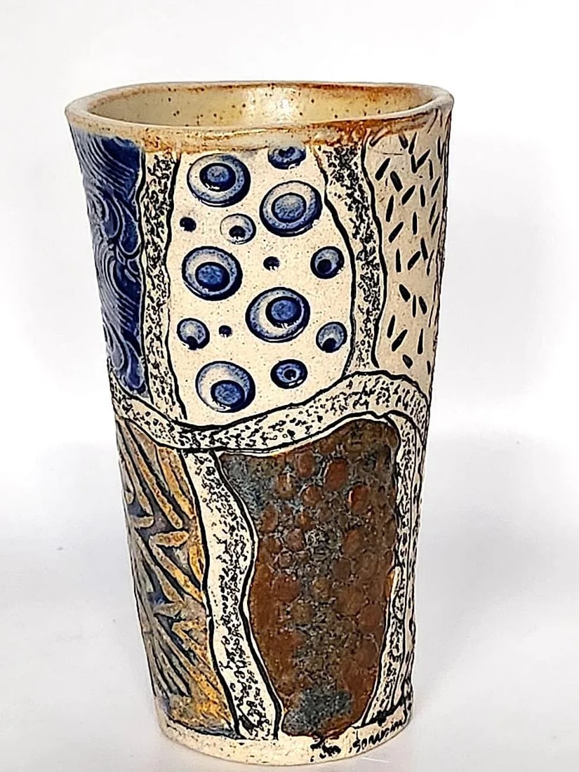 Mid 20th Century Artist Signed Studio Pottery Sgraffito Vase - 8