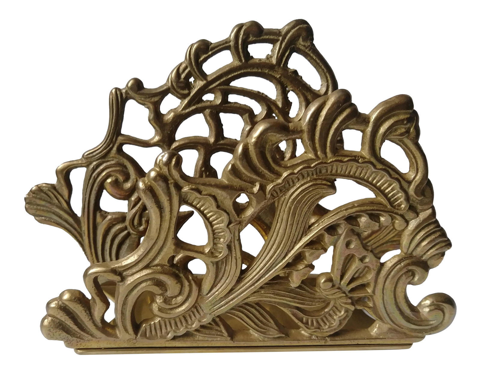 1980's Teleflora Solid Brass Letter Holder: Vintage Brass Teleflora Letter Holder. Your entryway table will shine as it corrals your daily mail, on your desk to hold your outgoing holiday cards or in the kitchen to hold your napkins. Bottom