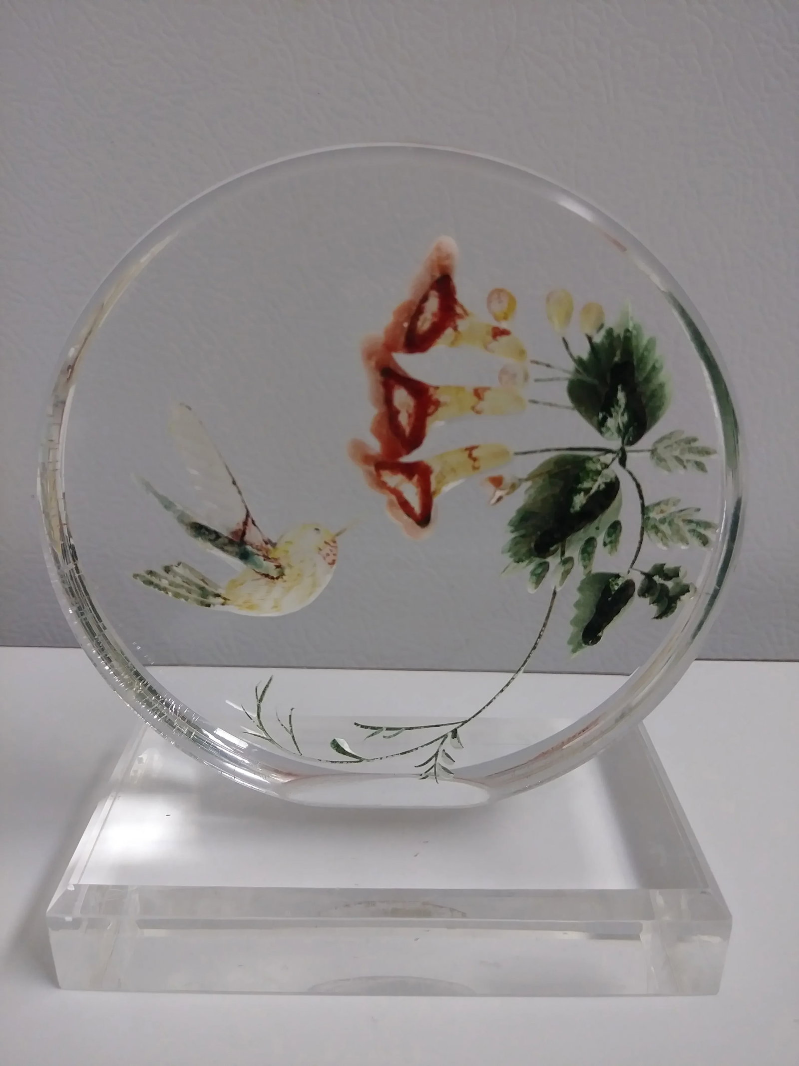 Carved Hummingbird and Honeysuckle Vine Lucite Paper Weight - 3