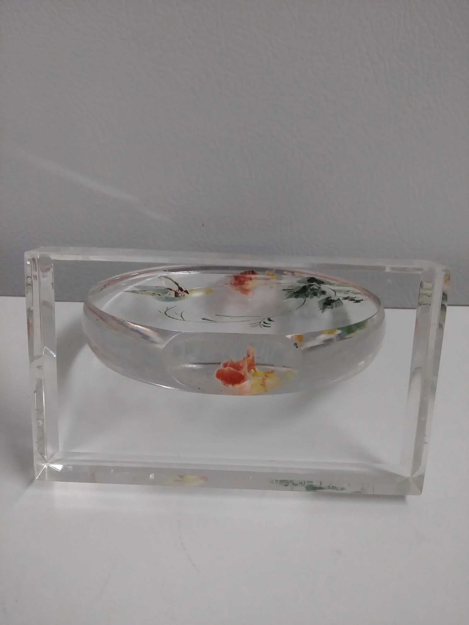 Carved Hummingbird and Honeysuckle Vine Lucite Paper Weight - 6