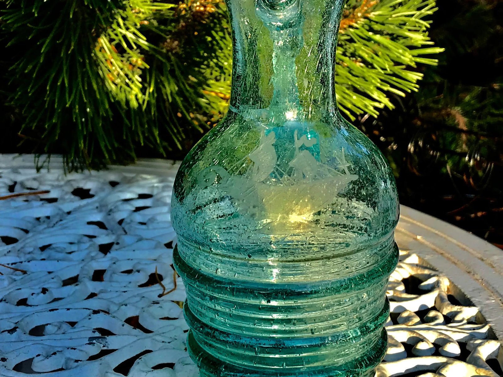 Antique Nordic Hand Blown Green Ewer Pitcher - 3