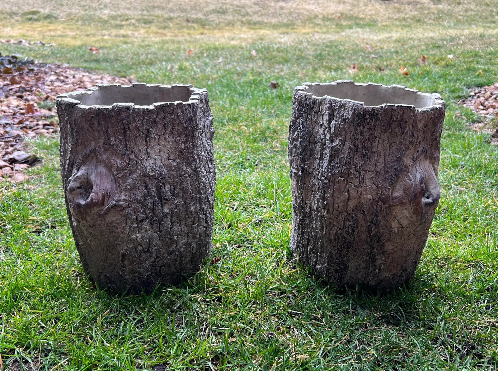French Style Faux Wood Tree Stump Planters - a Pair - 2