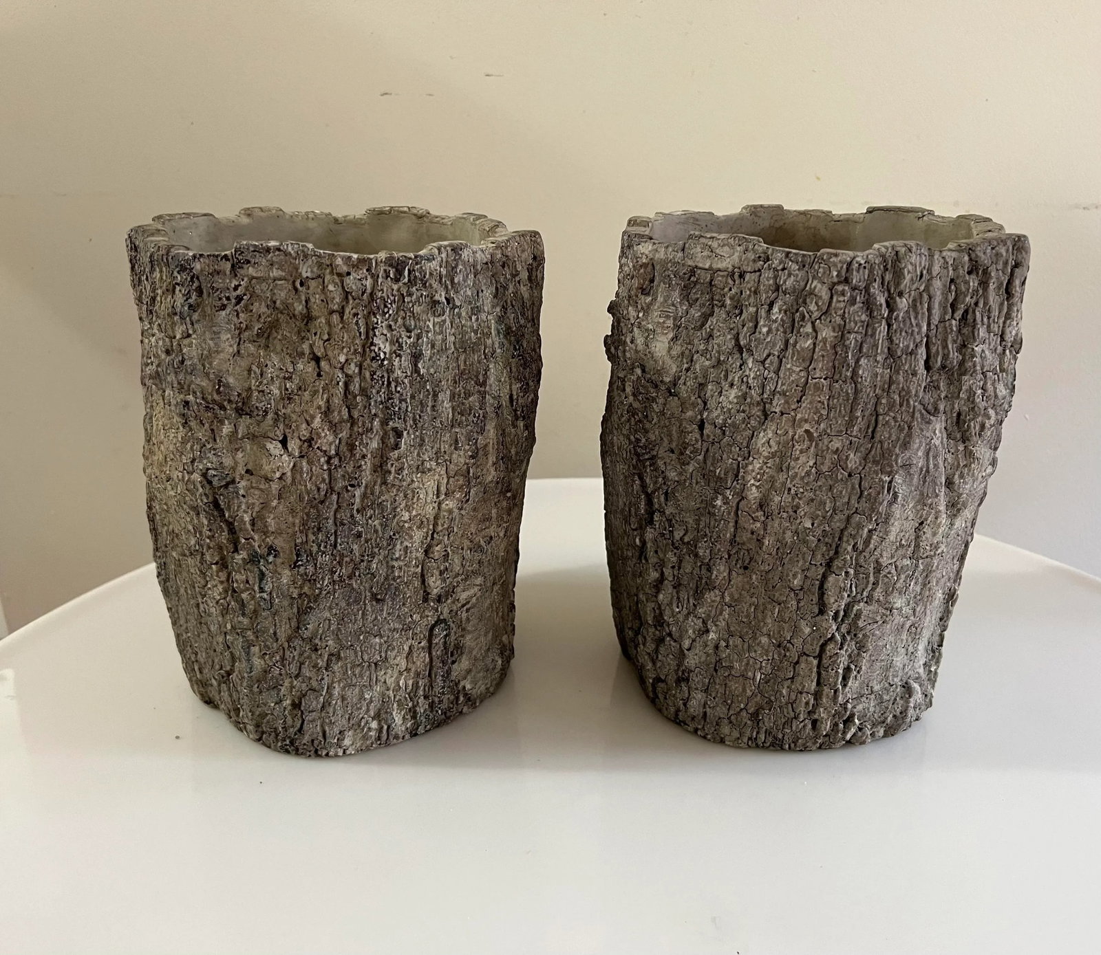 French Style Faux Wood Tree Stump Planters - a Pair - 6
