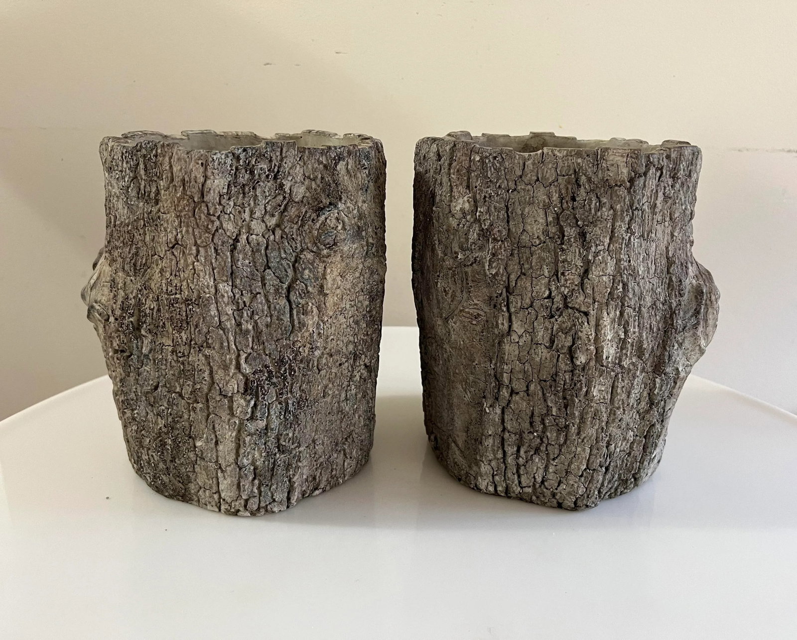 French Style Faux Wood Tree Stump Planters - a Pair - 7