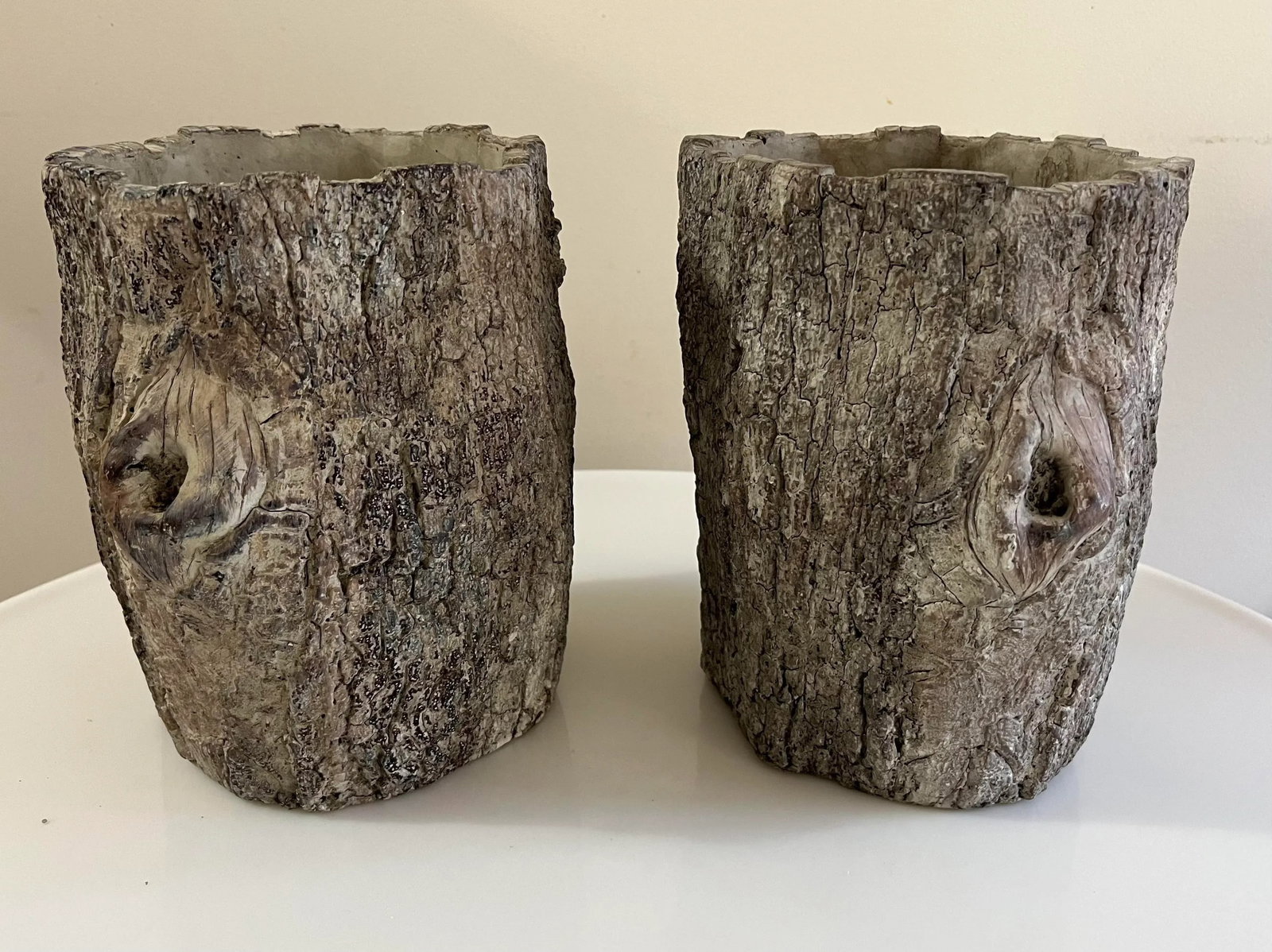 French Style Faux Wood Tree Stump Planters - a Pair - 8