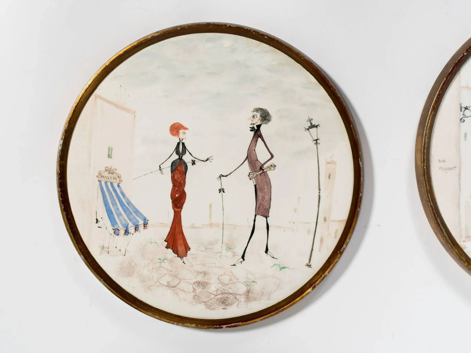 Four Italian Hand-Painted Ceramic Plaques in Brass Frames by Pallad - 3