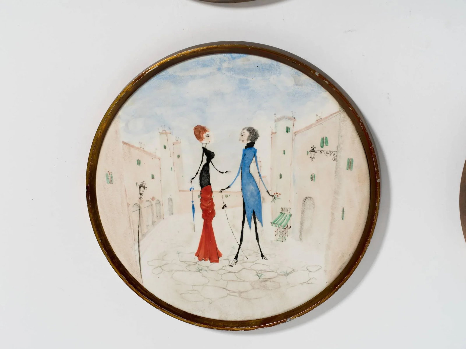 Four Italian Hand-Painted Ceramic Plaques in Brass Frames by Pallad - 5