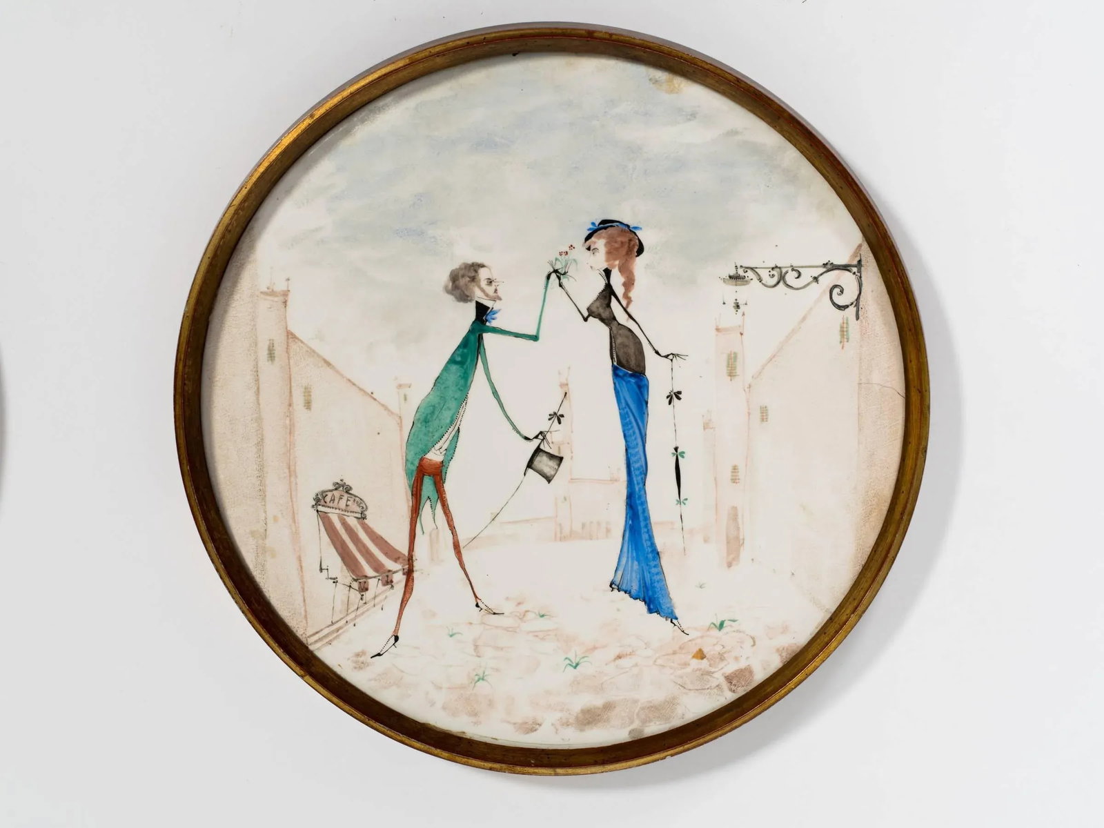 Four Italian Hand-Painted Ceramic Plaques in Brass Frames by Pallad - 6