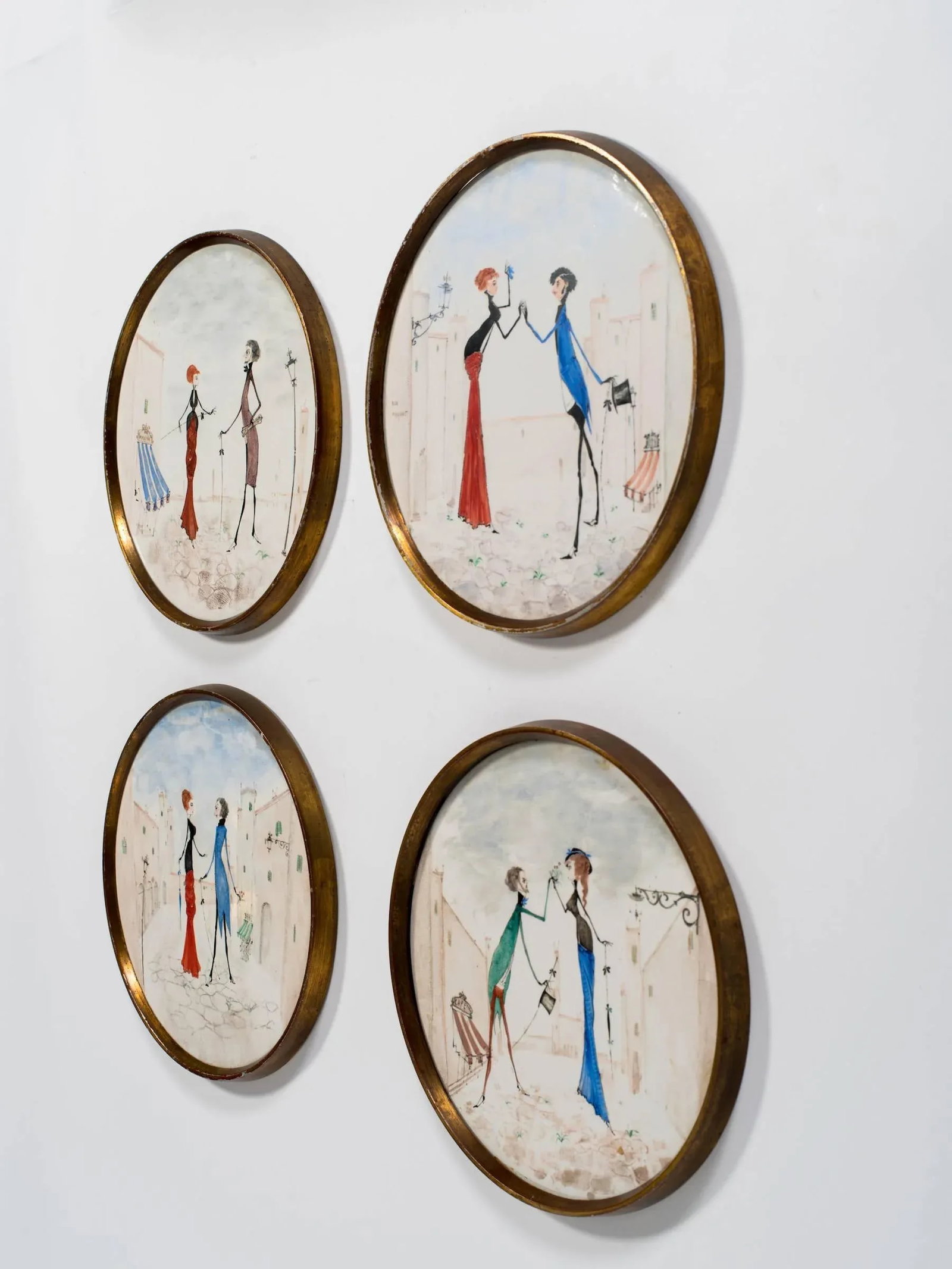 Four Italian Hand-Painted Ceramic Plaques in Brass Frames by Pallad - 7