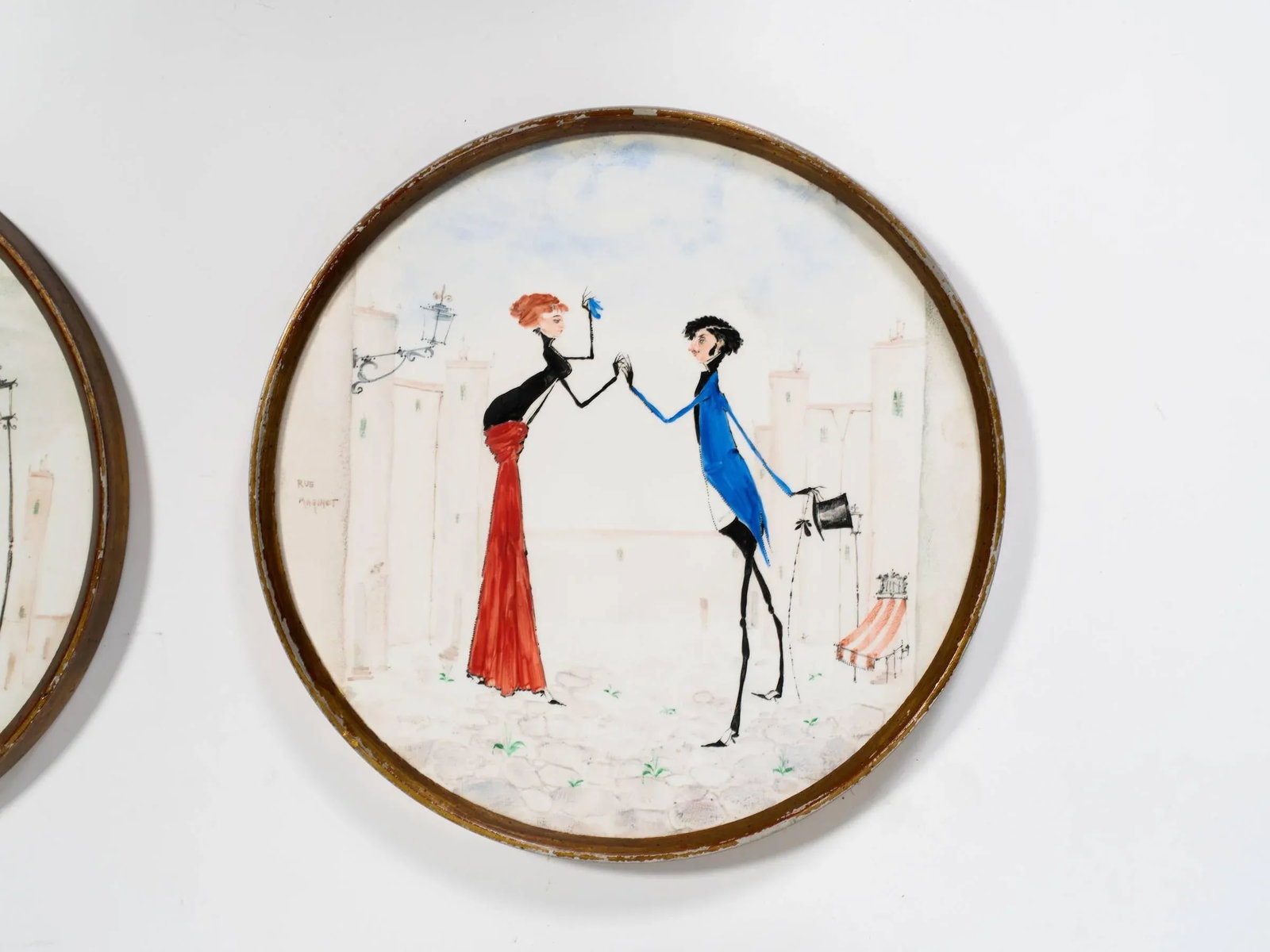 Four Italian Hand-Painted Ceramic Plaques in Brass Frames by Pallad - 8