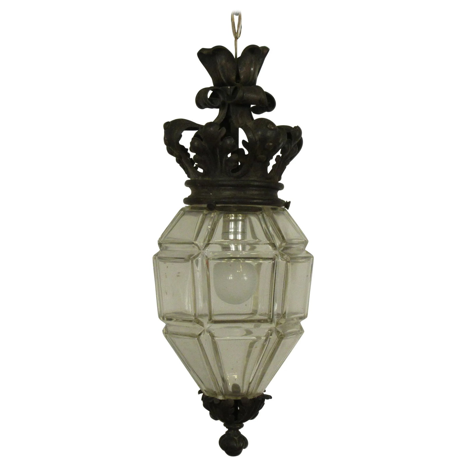 1920s Glass Lantern With Crown Top - 11