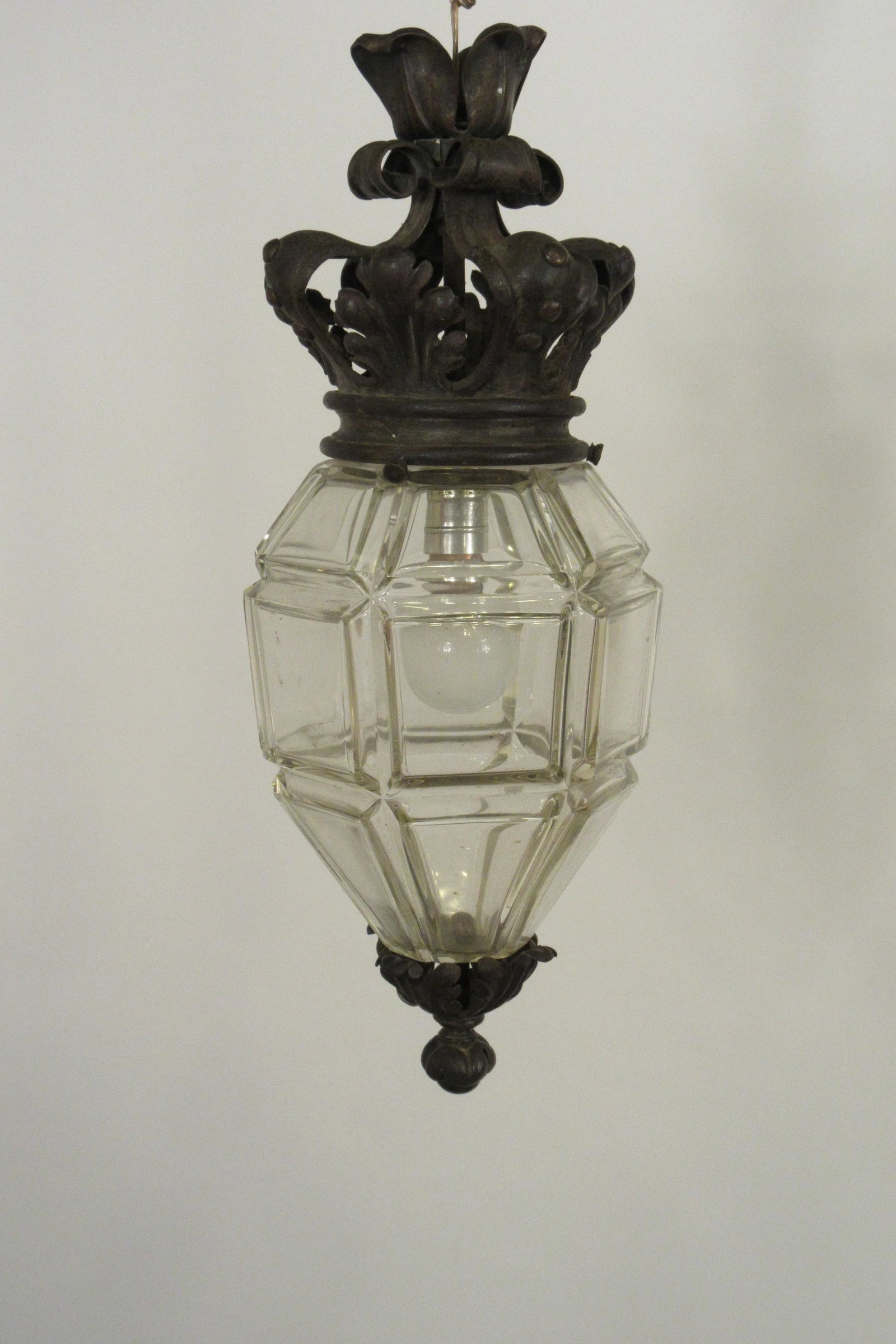 1920s Glass Lantern With Crown Top - 2