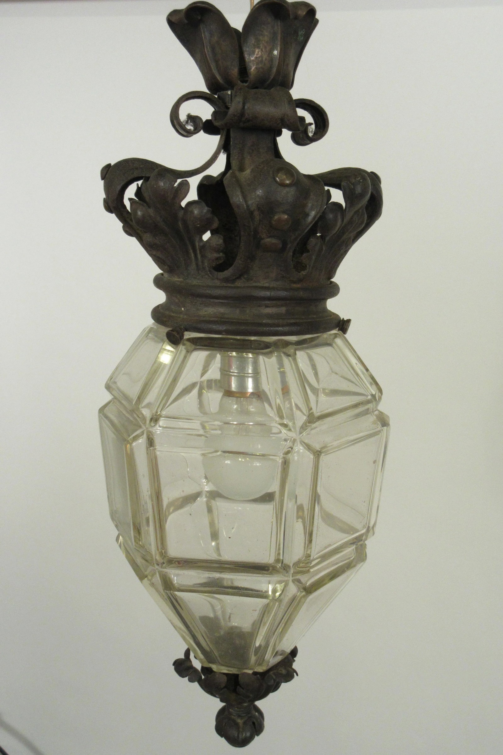 1920s Glass Lantern With Crown Top - 3