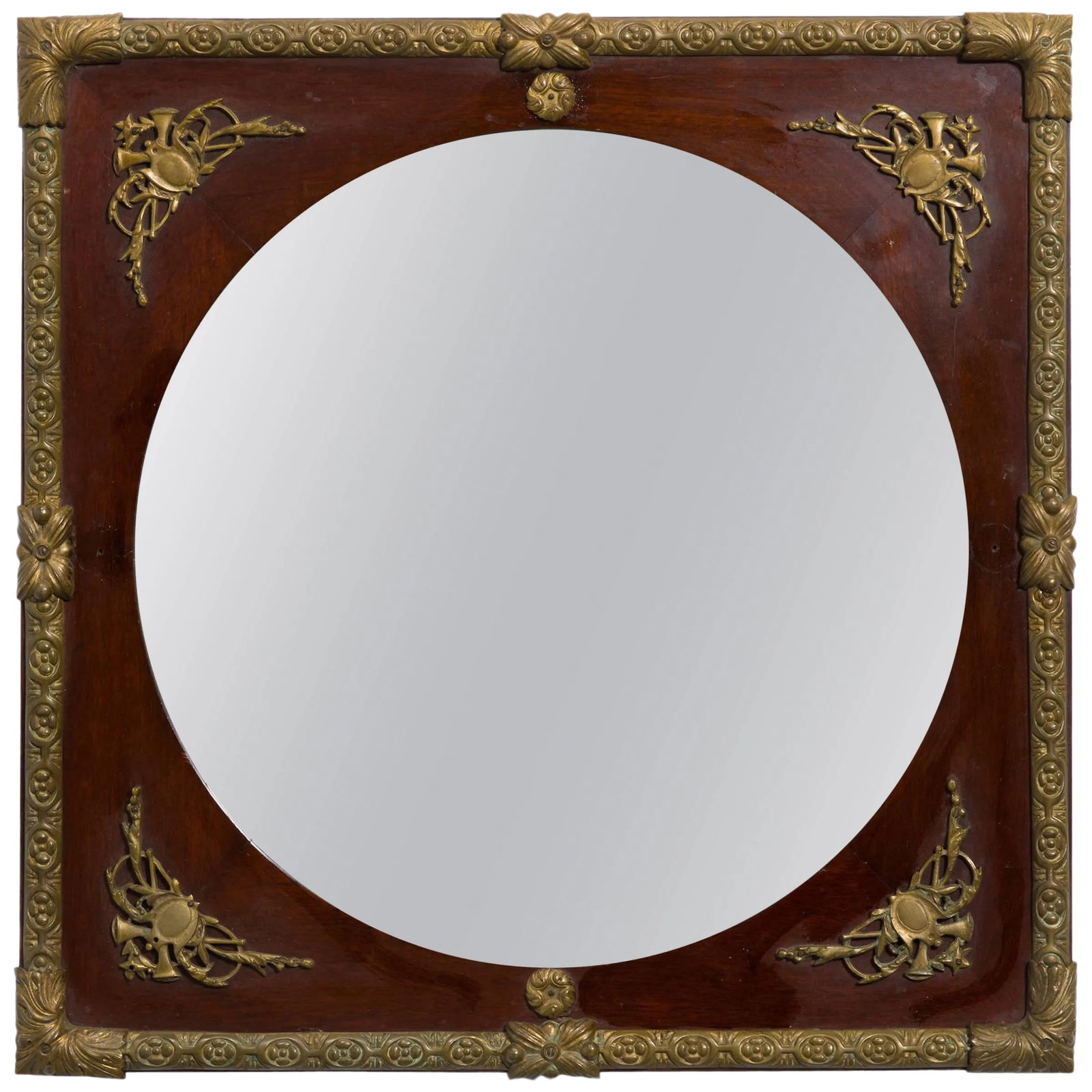 Classical Bronze Wood Mirror: 1920s classical bronze wood mirror. Condition: Alterations: Original Condition Unaltered Imperfections: Some Imperfections Condition Notes: Good Wear consistent with age and use. Materials &