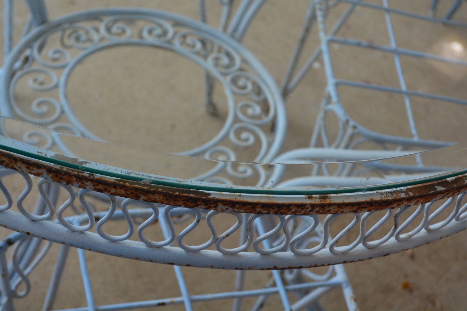 Vintage Rene Prou Style Wrought Iron Round Glass Top Patio Table & 4 Chairs - 10