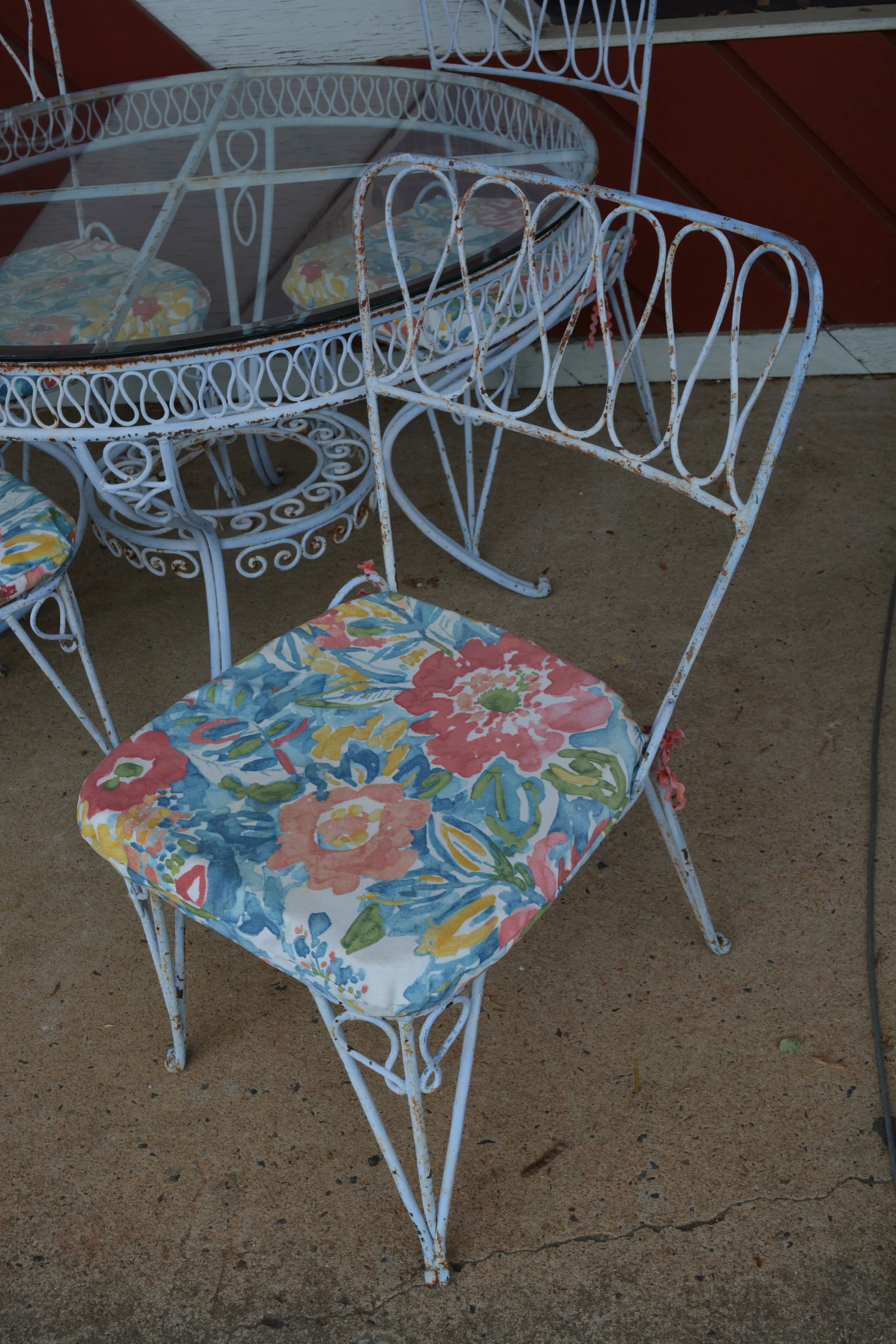Vintage Rene Prou Style Wrought Iron Round Glass Top Patio Table & 4 Chairs - 3