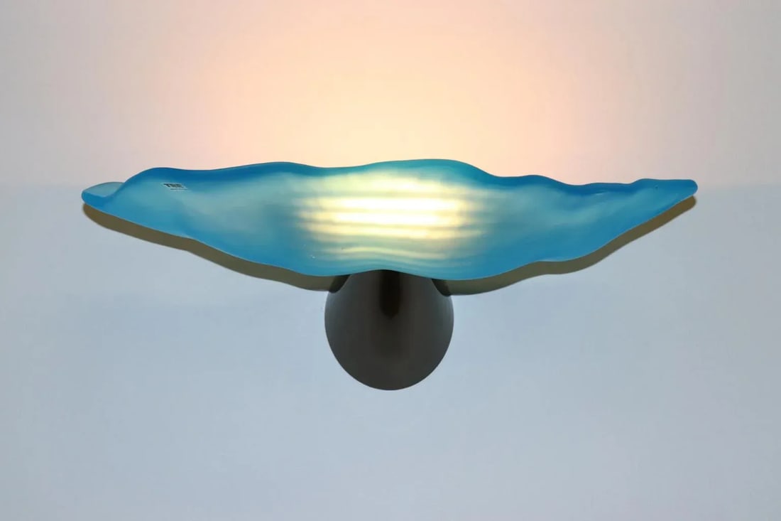Carlo Nason "Lithos" Aquamarine Murano Hand Cast Glass Wall Lamp, Mid-Century Modern - 4