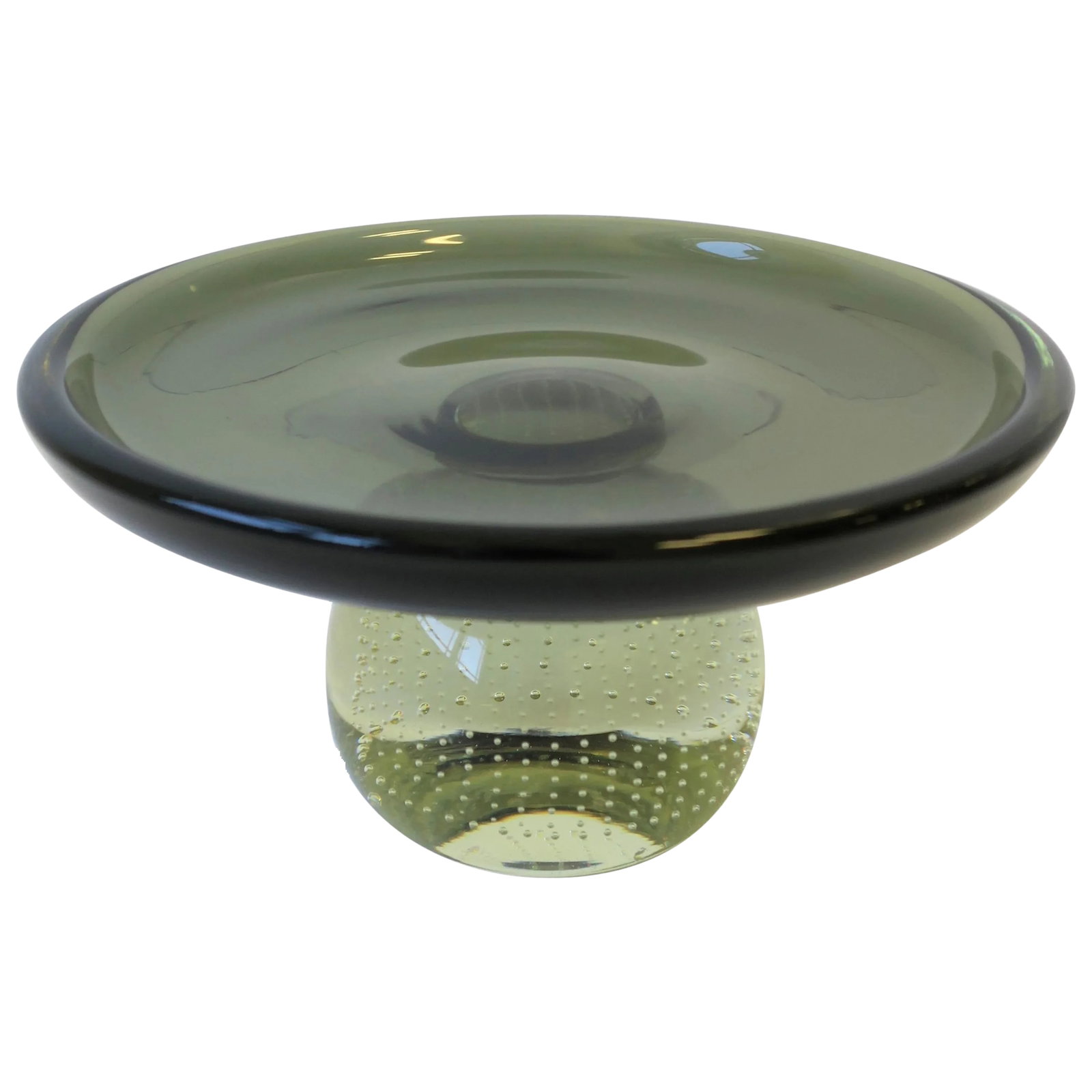 Scandinavian Modern Art Glass Tazza, Compote, or Dessert Pedestal: A beautiful Scandinavian Modern art glass tazza or compote piece, circa mid-20th century, later, Scandinavia. A very beautiful and substantial Midcentury Modern art glass tazza or compote in
