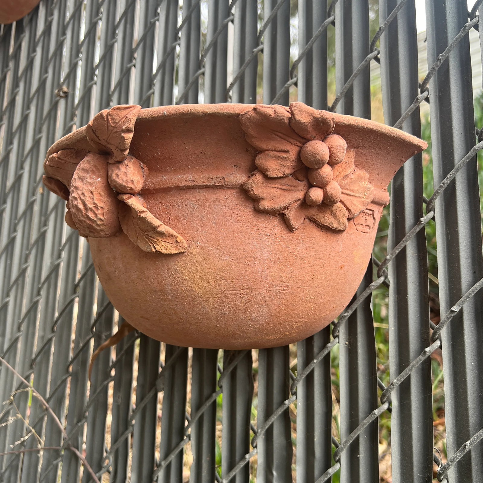 Italian Tuscan Terracotta Wall Pocket Vase With Lemon and Grapes - 3