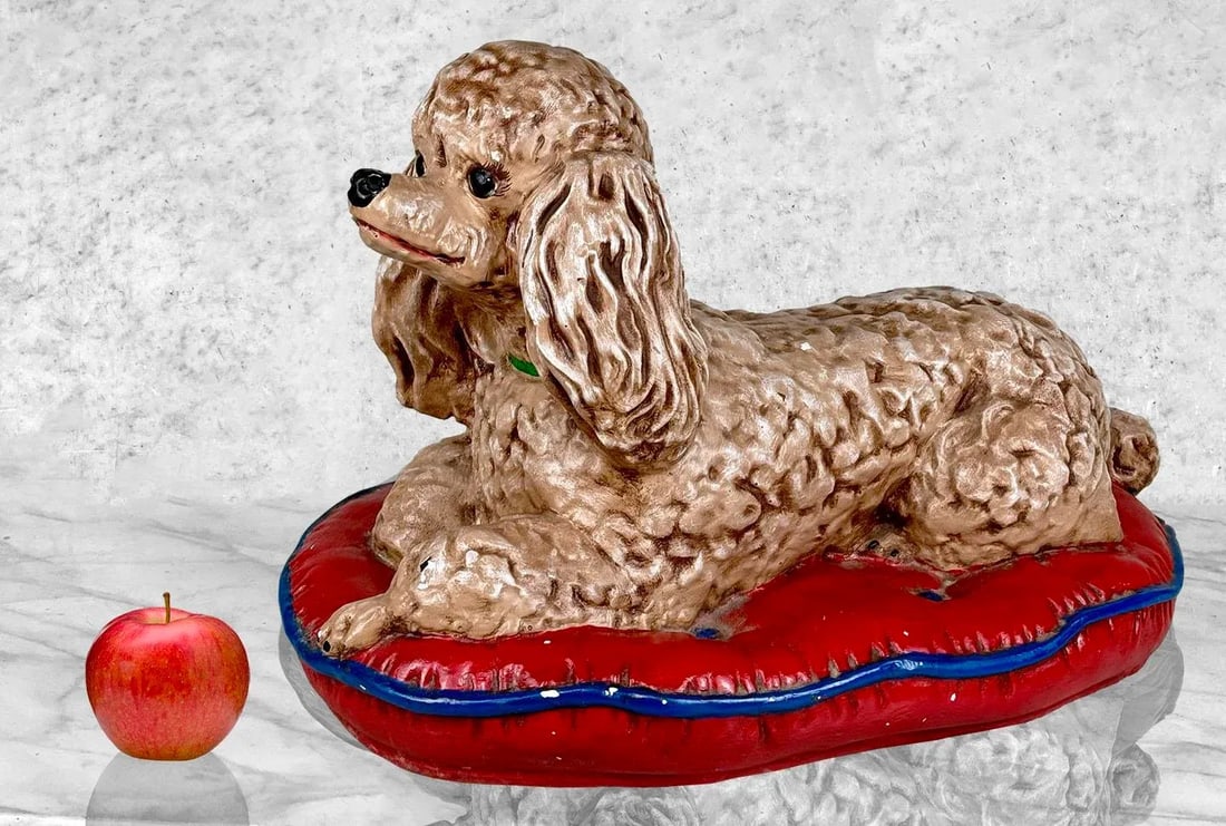 Vintage Large Poodle Dog on Tuft Pillow Sculpture Statue - 20" - 2