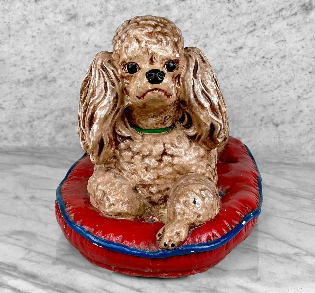 Vintage Large Poodle Dog on Tuft Pillow Sculpture Statue - 20" - 3