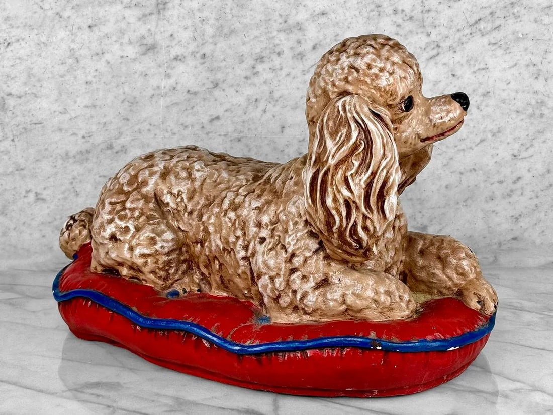 Vintage Large Poodle Dog on Tuft Pillow Sculpture Statue - 20" - 4