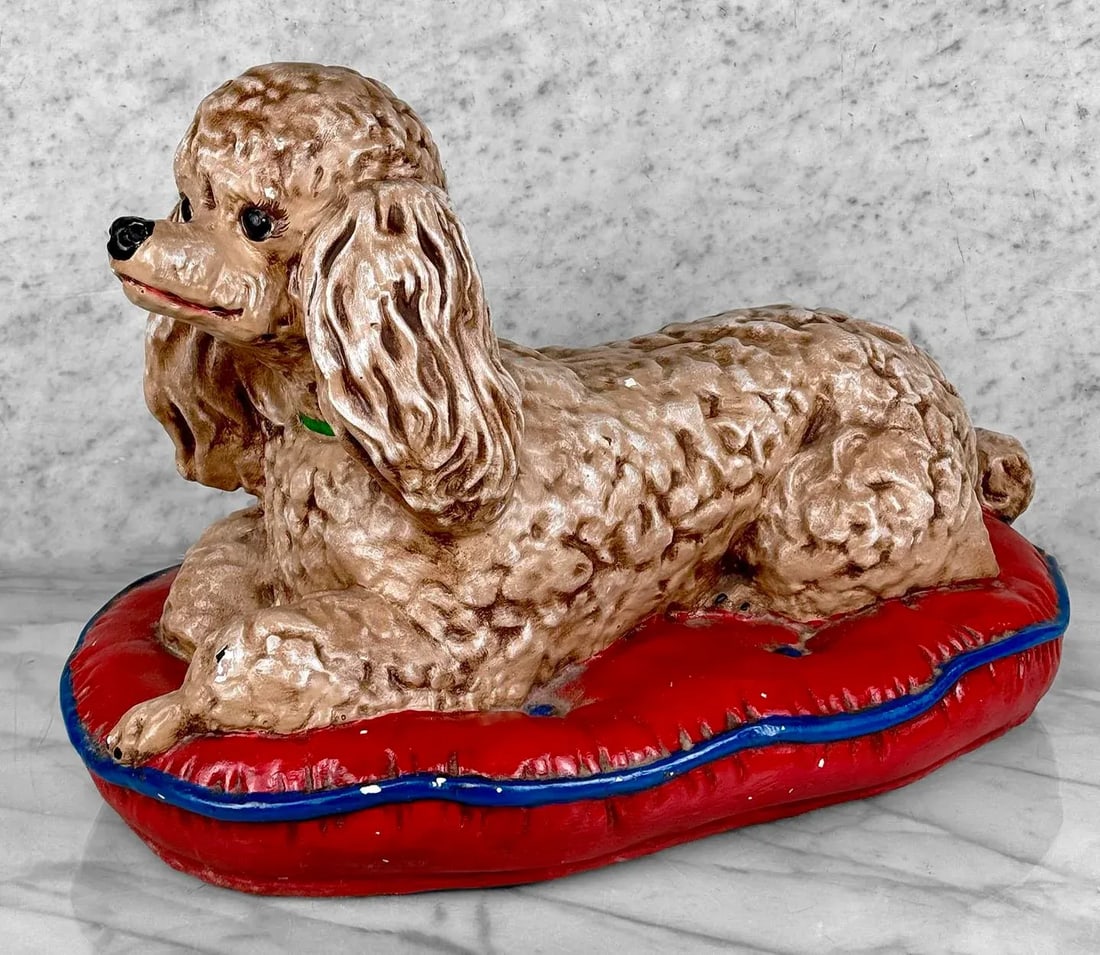 Vintage Large Poodle Dog on Tuft Pillow Sculpture Statue - 20" - 5