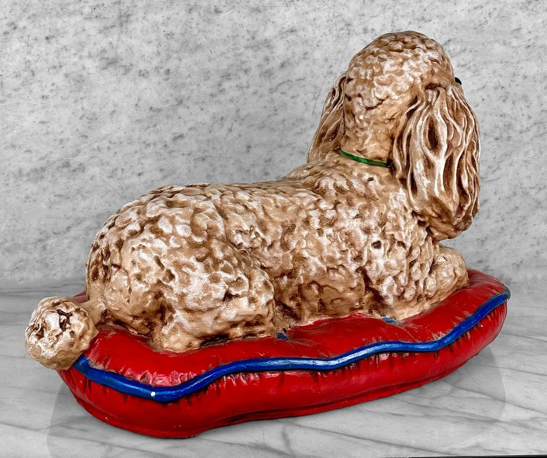 Vintage Large Poodle Dog on Tuft Pillow Sculpture Statue - 20" - 6