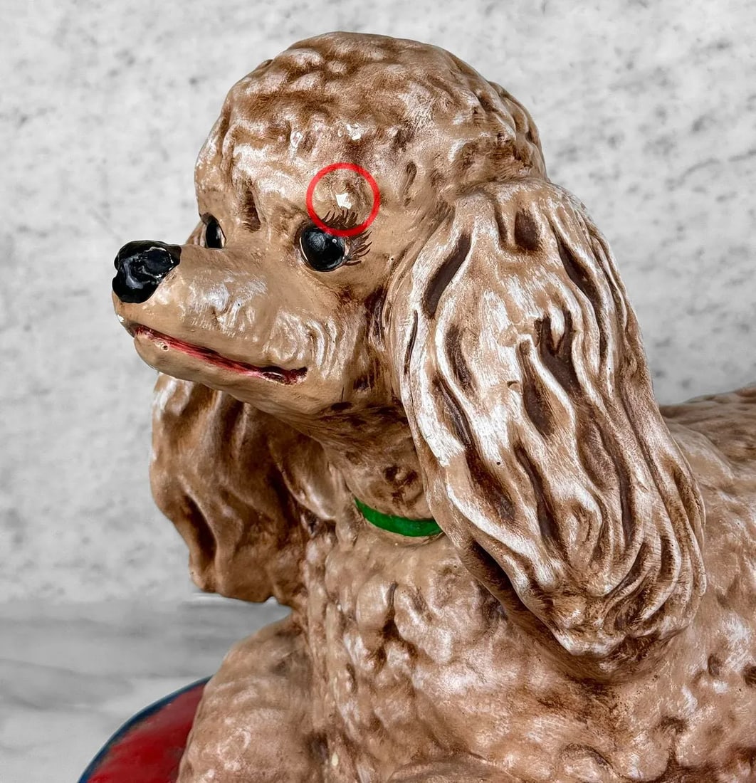 Vintage Large Poodle Dog on Tuft Pillow Sculpture Statue - 20" - 7