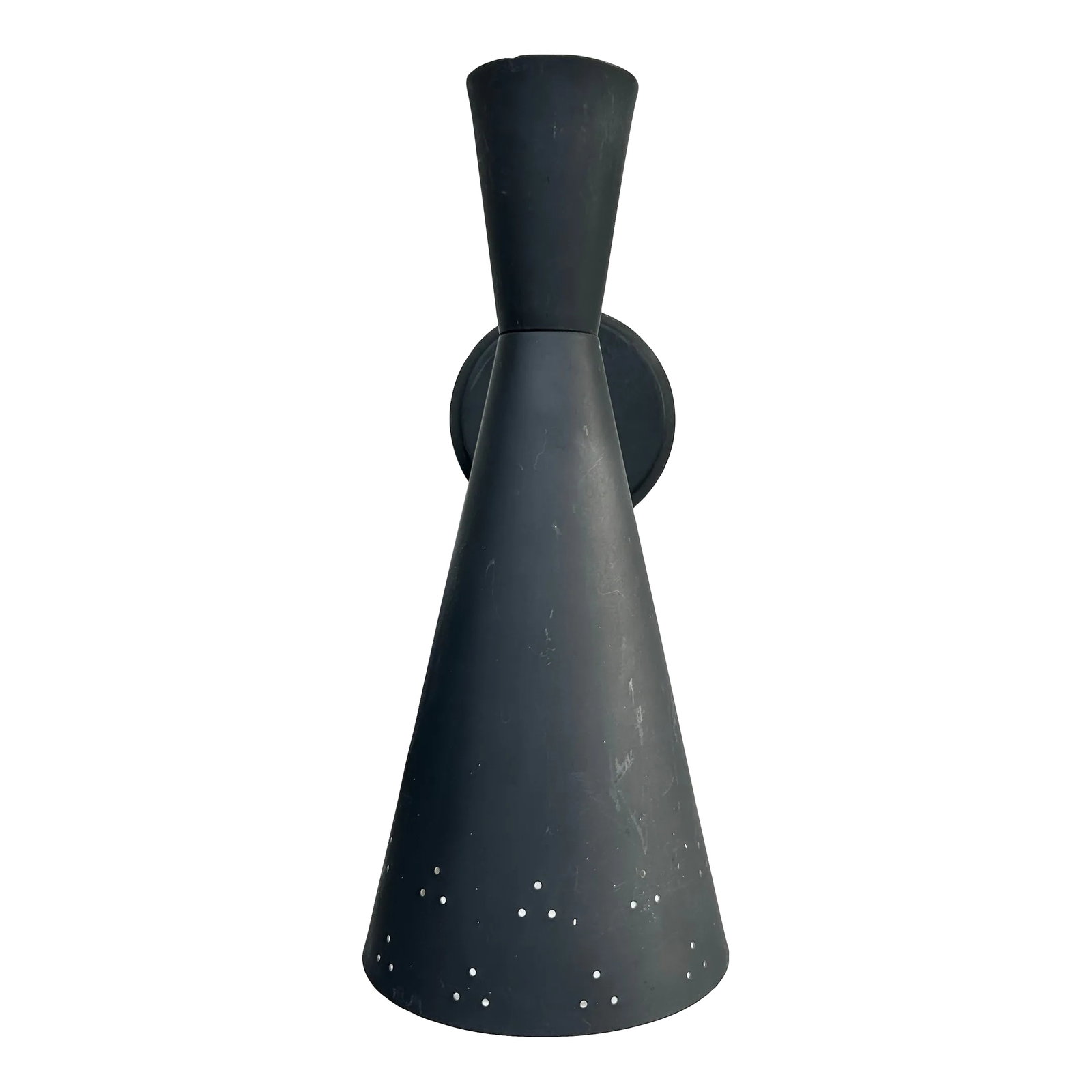 Mid 20th Century Black Double Cone Hourglass Sconce Light Fixture (1 of 8)