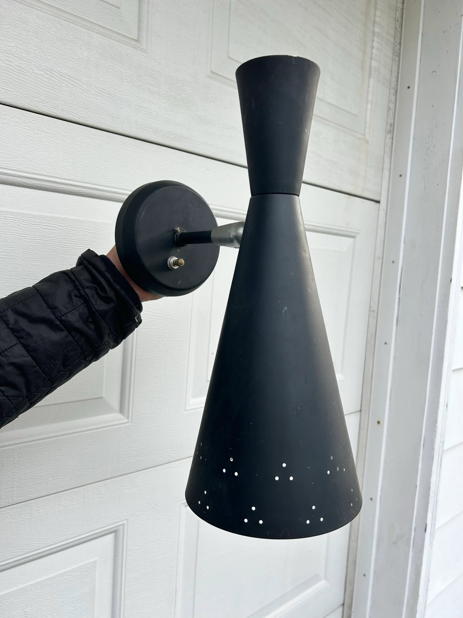 Mid 20th Century Black Double Cone Hourglass Sconce Light Fixture - 2