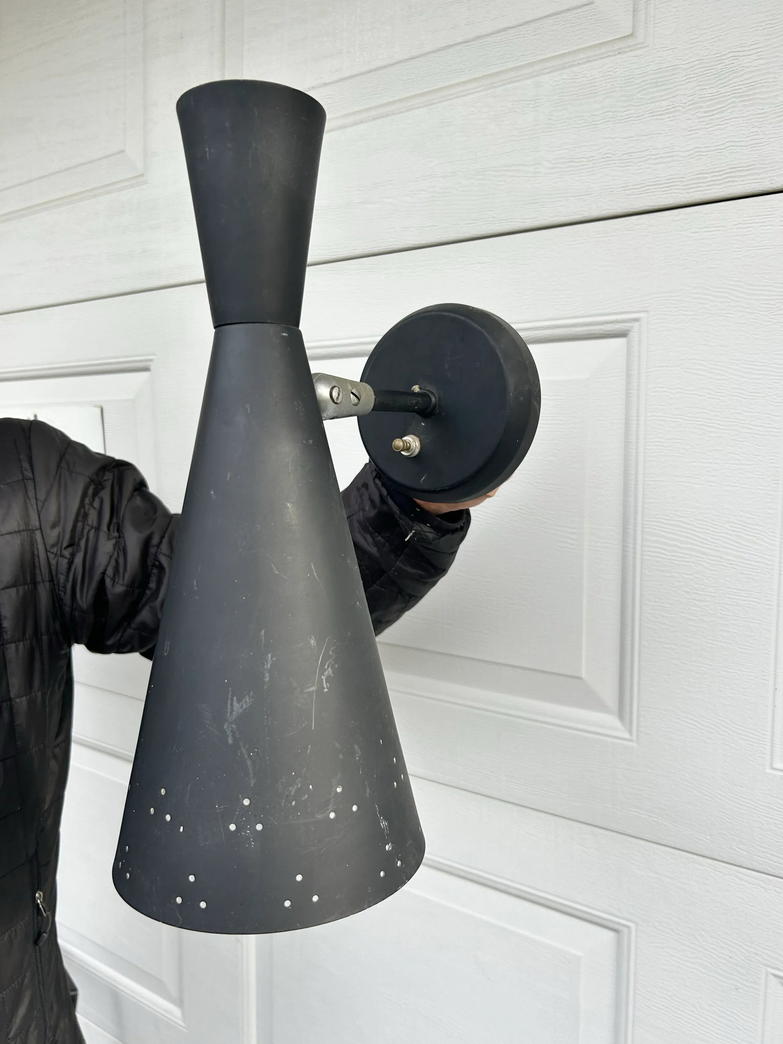 Mid 20th Century Black Double Cone Hourglass Sconce Light Fixture - 3