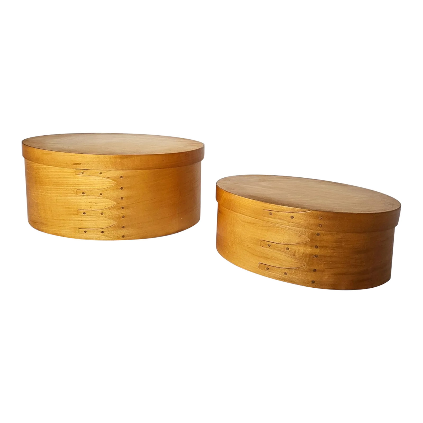 Set of 2 Handcrafted Bentwood Shaker Boxes - Copper Brads - Mid-Century Modern: FREE SHIPPING! ~Temporary Offer, don't miss it~ (for the contiguous United States only) Add a touch of vintage charm to your home with this beautiful PAIR of antique Shaker round boxes. Handcrafted