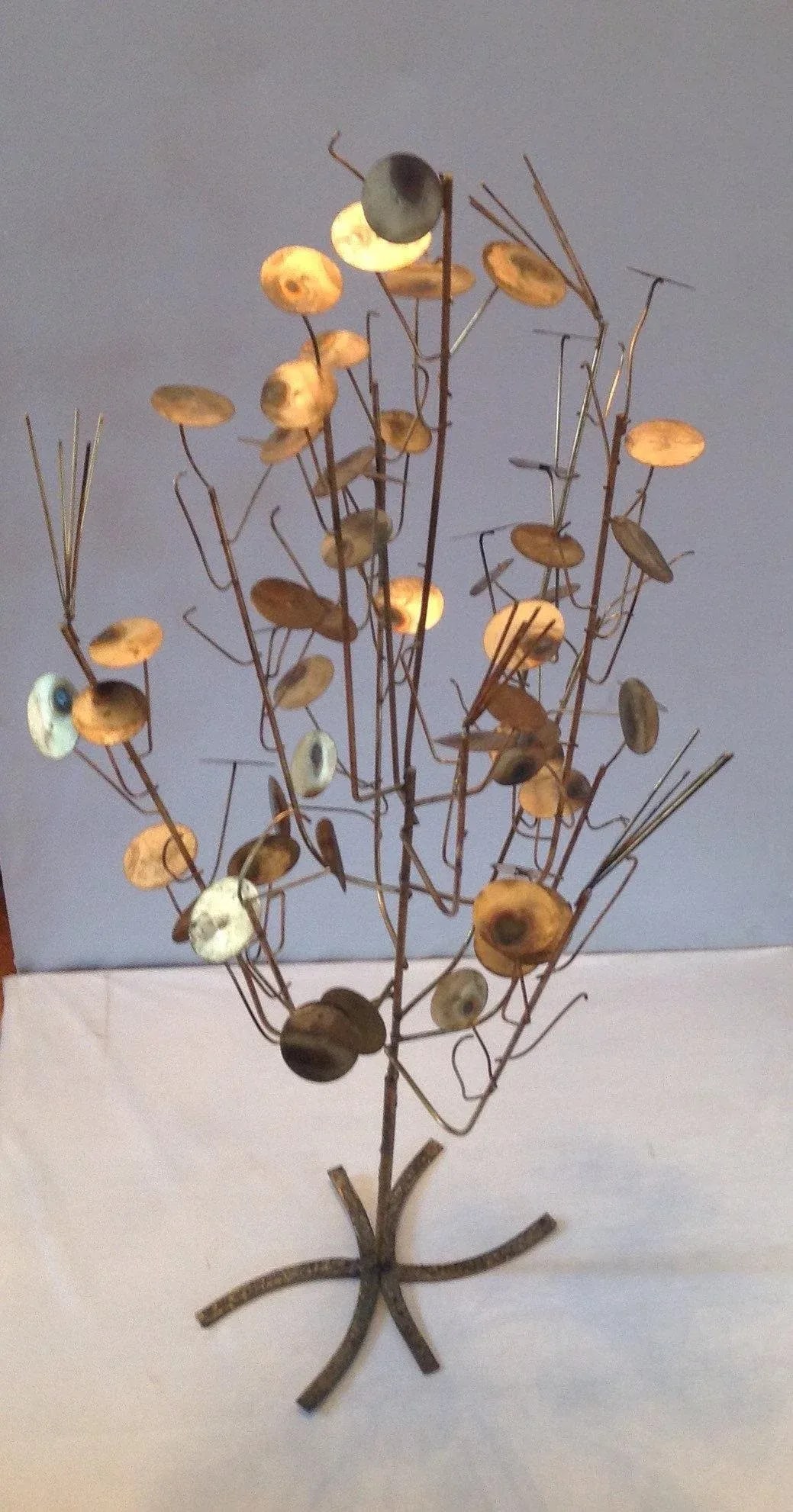 Vintage Mid-Century Brutalist Free Standing Metal Work Tree Sculpture by C. Jere Rain Drop - 11