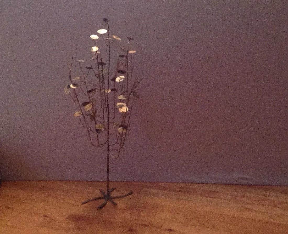 Vintage Mid-Century Brutalist Free Standing Metal Work Tree Sculpture by C. Jere Rain Drop - 2
