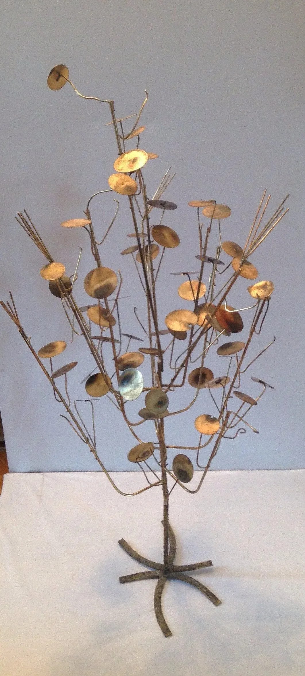 Vintage Mid-Century Brutalist Free Standing Metal Work Tree Sculpture by C. Jere Rain Drop - 3