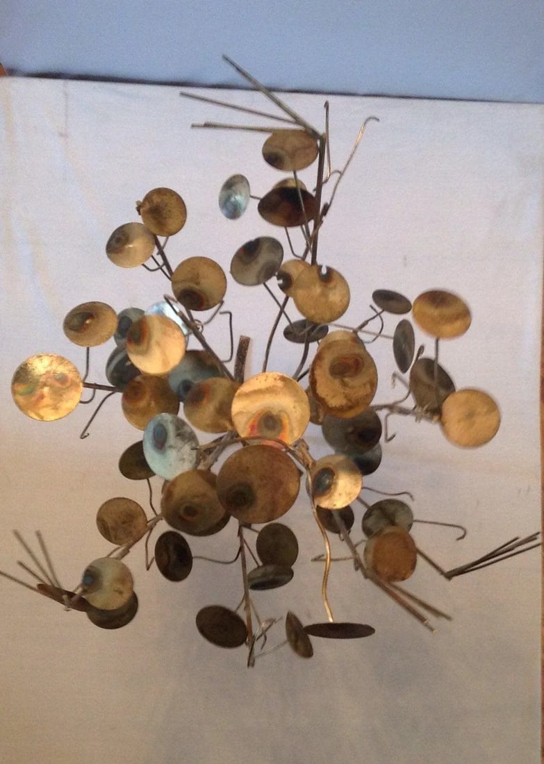 Vintage Mid-Century Brutalist Free Standing Metal Work Tree Sculpture by C. Jere Rain Drop - 4