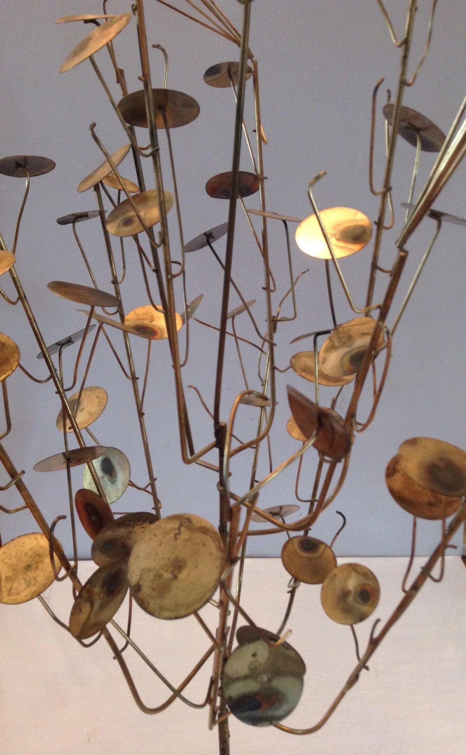 Vintage Mid-Century Brutalist Free Standing Metal Work Tree Sculpture by C. Jere Rain Drop - 5