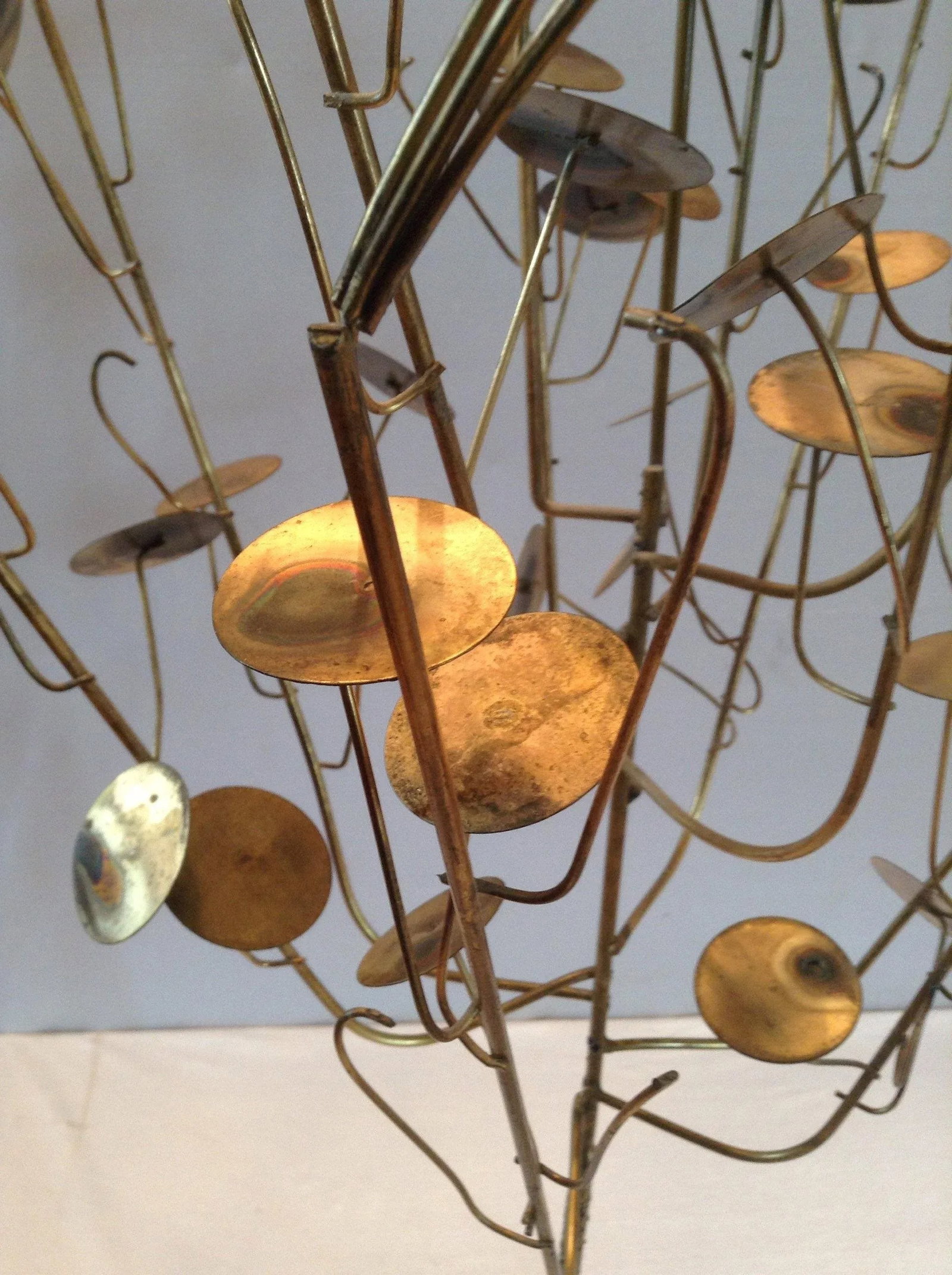 Vintage Mid-Century Brutalist Free Standing Metal Work Tree Sculpture by C. Jere Rain Drop - 6