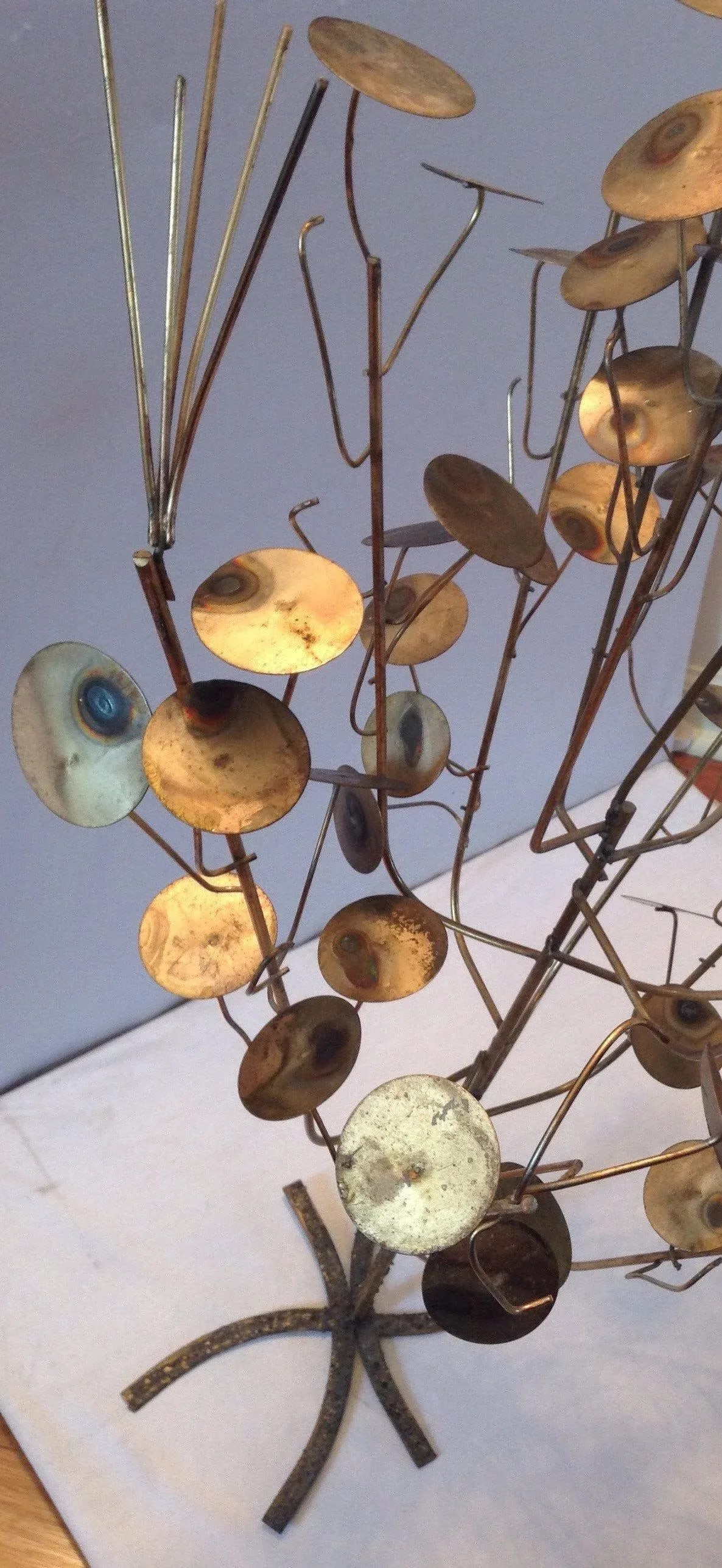 Vintage Mid-Century Brutalist Free Standing Metal Work Tree Sculpture by C. Jere Rain Drop - 7