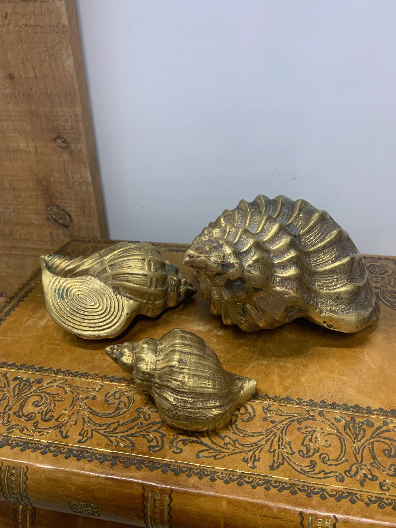 Vintage Set of 3 Brass Sea Shell Sculptures - 3